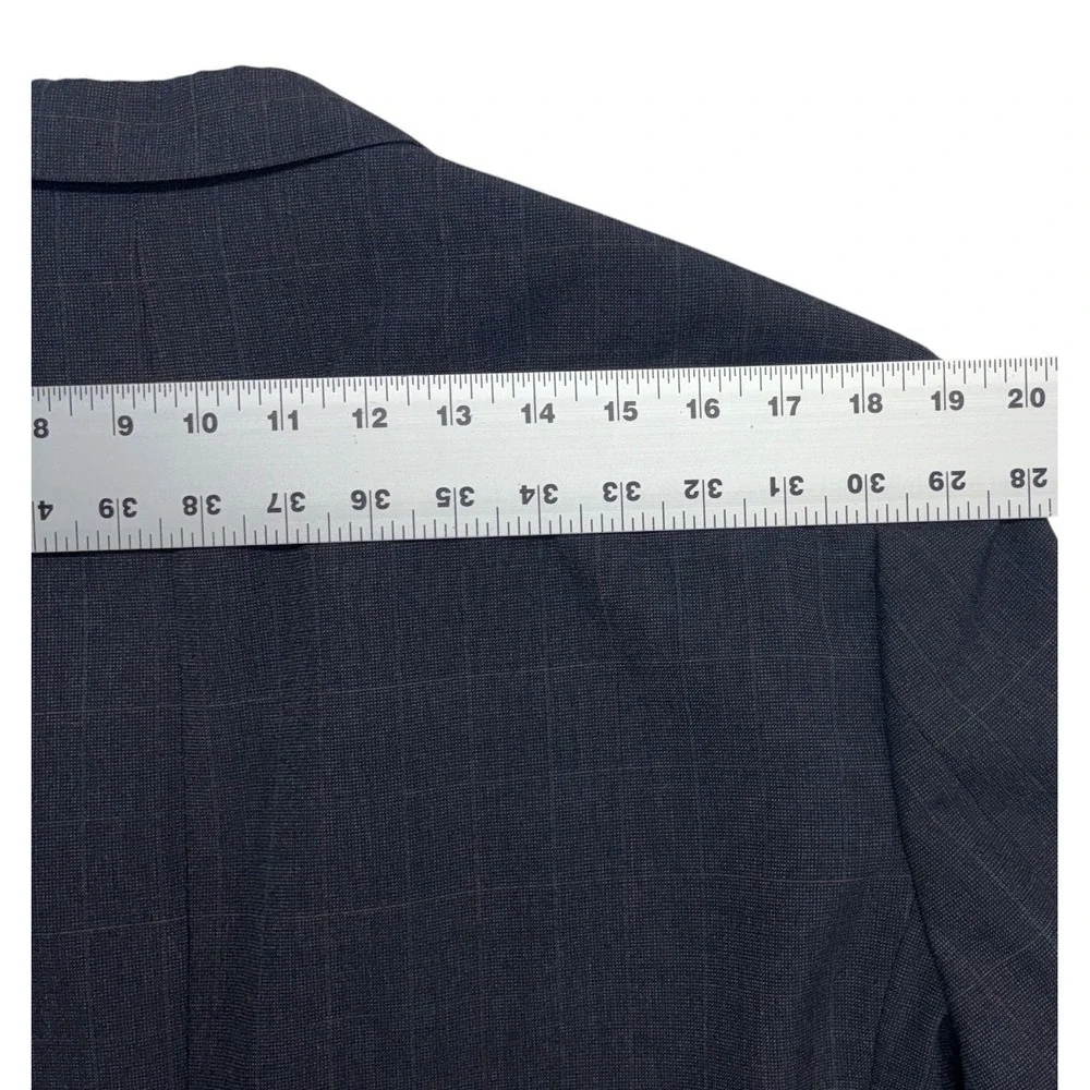 vtg 90s USA Made 42L 34x33 Charcoal Windowpane Check 2pc Pant Suit Wool Pleated